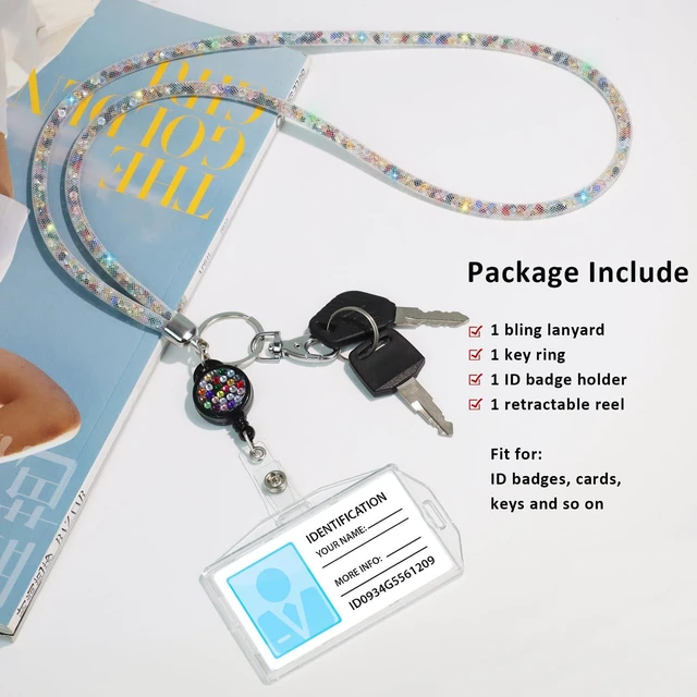 Alt view image 2 of 7 - Togous Rhinestone Retractable ID Badge Lanyard, Colorful | Retractable Badge Reel, Key and ID Card Holder, Sparkling Rhinestone Design, Office and Classroom Accessory, Standard Length