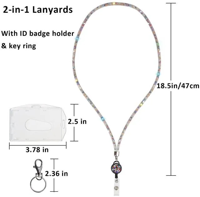 Alt view image 4 of 7 - Togous Rhinestone Retractable ID Badge Lanyard, Colorful | Retractable Badge Reel, Key and ID Card Holder, Sparkling Rhinestone Design, Office and Classroom Accessory, Standard Length