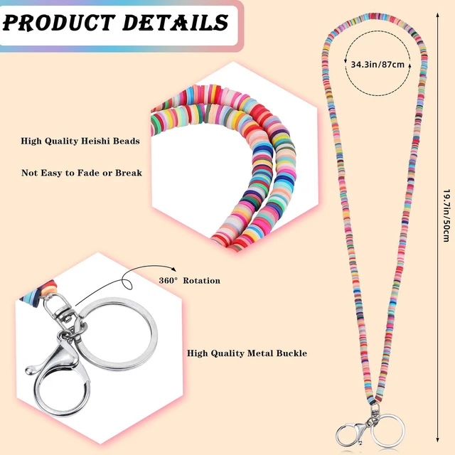 Alt view image 2 of 6 - Ornaland Beaded Teacher Lanyard for id Badges Keys, Colorful | Clay Beads Boho Lanyards for Nurse Student Office Leisure or As a Gift