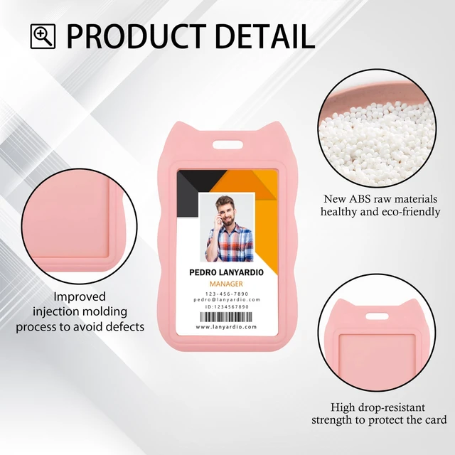 Alt view image 3 of 5 - 2 Pack Badge Holder, Vertical ID Badge Holder with Window, ID Card Holder | Vertical Badge Holder, Cat Ear ID Holder, ID Card Holder for Office Factory Nurses School Teacher Students