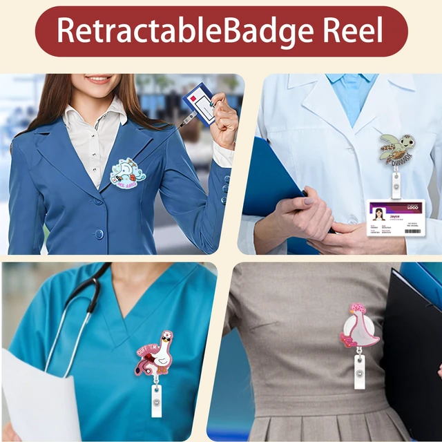Alt view image 5 of 6 - YGNNIU Cute Goose Nurse Badge Reel Retractable ID Holder for Nurses, Doctors, Teachers, Students Adorable Farm Animal Badge Reels Retractable for Hospital, Clinic, Office, School