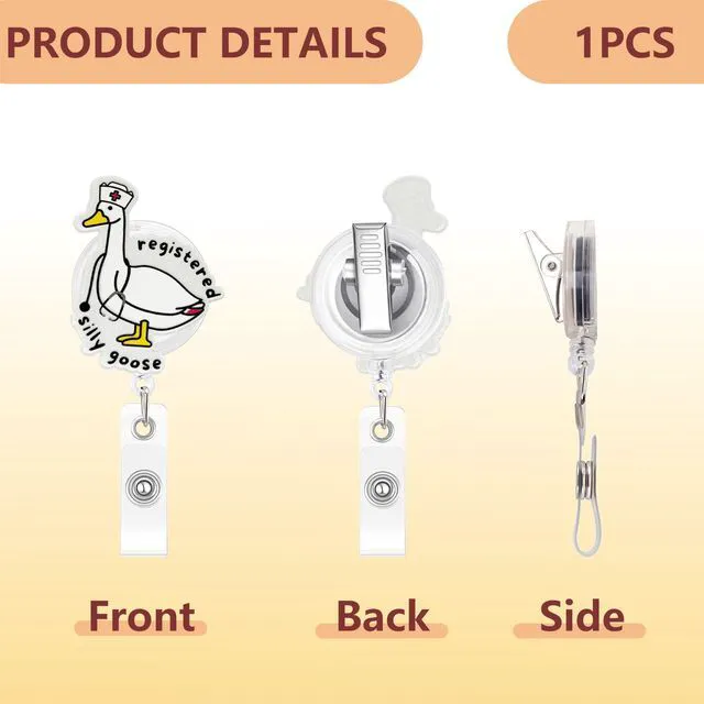Alt view image 4 of 6 - YGNNIU Cute Goose Nurse Badge Reel Retractable ID Holder for Nurses, Doctors, Teachers, Students Adorable Farm Animal Badge Reels Retractable for Hospital, Clinic, Office, School