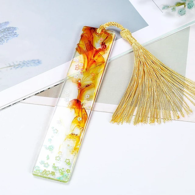 Alt view image 4 of 6 - PPhtony Bookmark Mold with Tassels 4Pcs Rectangle Silicone Jewelry Making Mould with 20Pcs Colorful Silky Tassels for Epoxy Resin Casting Christmas Ornaments Gift Tags Craft DIY (2.5x14cm, Rectangle)