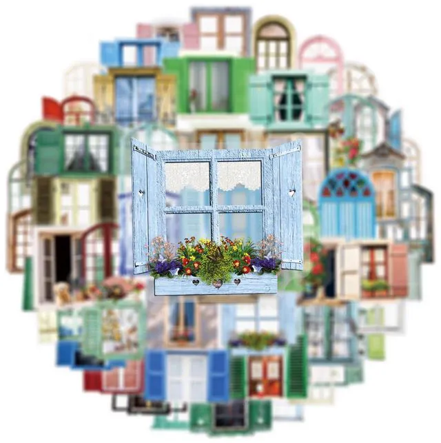 Alt view image 2 of 7 - 50PCS Window Flower Stickers Aesthetic PET Transparent Beside The Window Decal Waterproof Decorative Decals for Scrapbook DIY Crafts Album Bullet Journal Planner Water Bottles Phone (jamb)