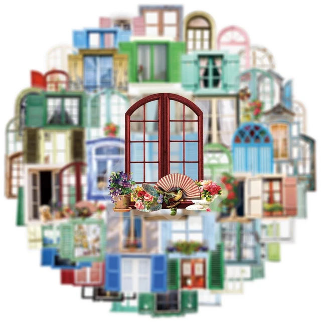 Alt view image 3 of 7 - 50PCS Window Flower Stickers Aesthetic PET Transparent Beside The Window Decal Waterproof Decorative Decals for Scrapbook DIY Crafts Album Bullet Journal Planner Water Bottles Phone (jamb)