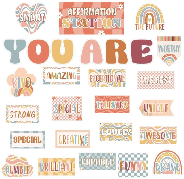 Main image of Boho Affirmation Station Bulletin Board Set Growth Mindset Bulletin Board Sets Boho Rainbow Classroom Decor Positive Motivational Accent Cutouts 27 PCS for School Classroom Office Home Nursery Library