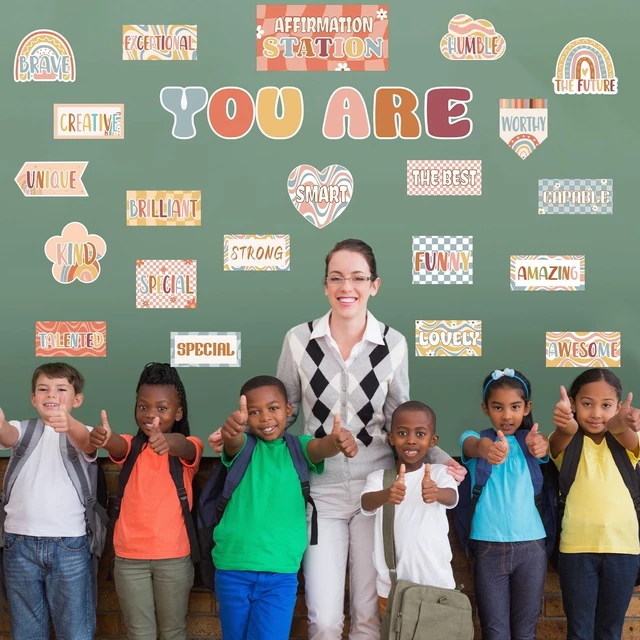 Alt view image 5 of 7 - Boho Affirmation Station Bulletin Board Set Growth Mindset Bulletin Board Sets Boho Rainbow Classroom Decor Positive Motivational Accent Cutouts 27 PCS for School Classroom Office Home Nursery Library