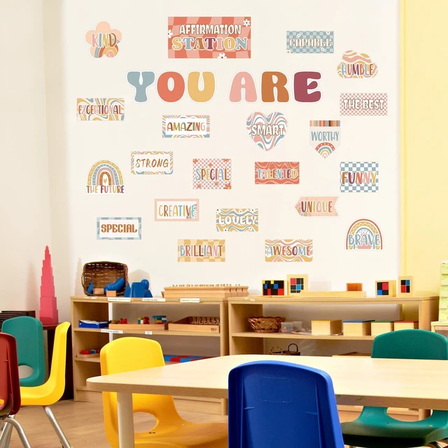 Alt view image 6 of 7 - Boho Affirmation Station Bulletin Board Set Growth Mindset Bulletin Board Sets Boho Rainbow Classroom Decor Positive Motivational Accent Cutouts 27 PCS for School Classroom Office Home Nursery Library