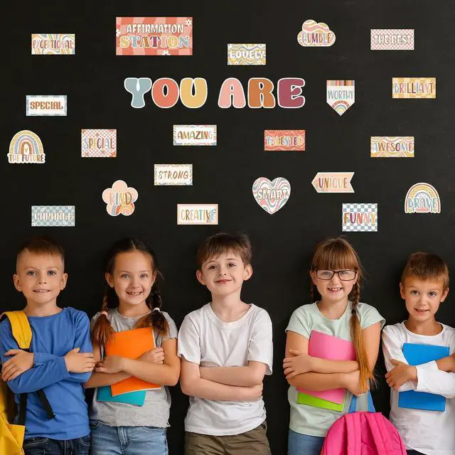 Alt view image 7 of 7 - Boho Affirmation Station Bulletin Board Set Growth Mindset Bulletin Board Sets Boho Rainbow Classroom Decor Positive Motivational Accent Cutouts 27 PCS for School Classroom Office Home Nursery Library