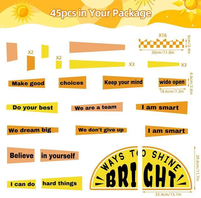 Alt view image 2 of 7 - Sunshine Motivational Bulletin Board Set Classroom Affirmation Sun Growth Mindset Bulletin Board Decor Station Motivational Positive Wall Decor Health Posters for School Home Office Supplies