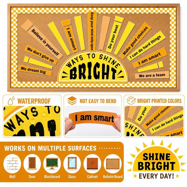 Alt view image 3 of 7 - Sunshine Motivational Bulletin Board Set Classroom Affirmation Sun Growth Mindset Bulletin Board Decor Station Motivational Positive Wall Decor Health Posters for School Home Office Supplies