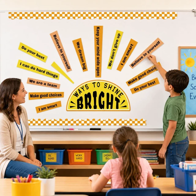 Alt view image 6 of 7 - Sunshine Motivational Bulletin Board Set Classroom Affirmation Sun Growth Mindset Bulletin Board Decor Station Motivational Positive Wall Decor Health Posters for School Home Office Supplies
