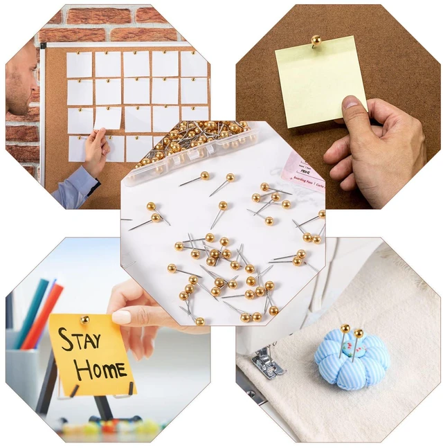 Alt view image 7 of 7 - 200pcs Map Push Pins, Map Tacks Round Head Map Pins for Travel | Map Small Thumb Tacks Marking Push Pins for Cork Board Bulletin Board Picture Photo Home Office School DIY Craft (Gold)