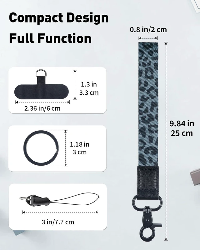 Alt view image 2 of 7 - Uniclife Keychain Wristlet, Soft Fabric Key Chain for Car Keys Badges, Cool Wristlet Keychain with 2 Key Rings Tether Tab & Phone Strap, Short Wrist Lanyard Strap for Men & Women (Leopard Print)