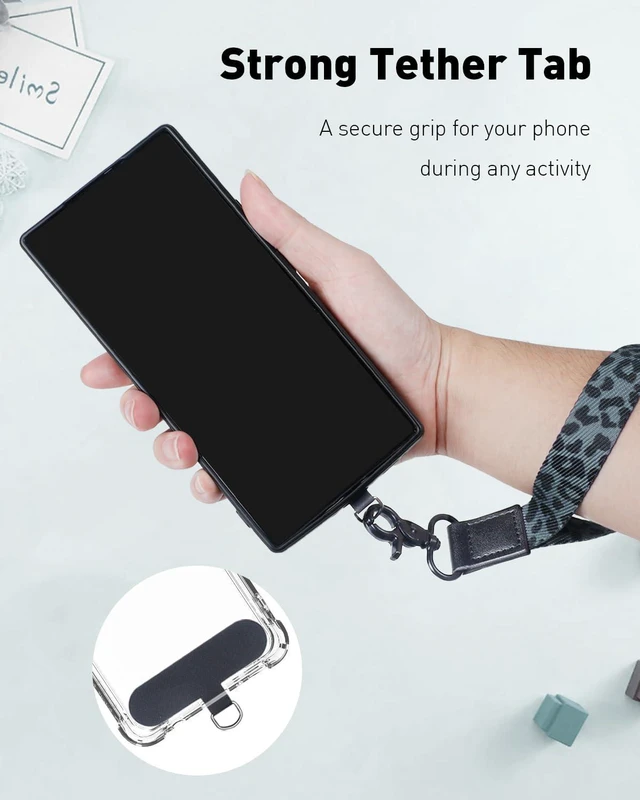 Alt view image 6 of 7 - Uniclife Keychain Wristlet, Soft Fabric Key Chain for Car Keys Badges, Cool Wristlet Keychain with 2 Key Rings Tether Tab & Phone Strap, Short Wrist Lanyard Strap for Men & Women (Leopard Print)
