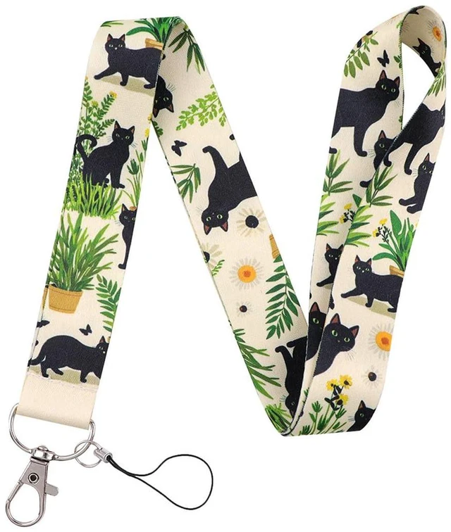 Main image of UQWYOID Black Cat Plant Cute Neck Lanyards for ID Badges, Cool Lanyard for Keys, ID Holder, Wallet, Keychain Lanyard for Women, Men, Teacher, Daily Office, Key Lanyard Cat Motif