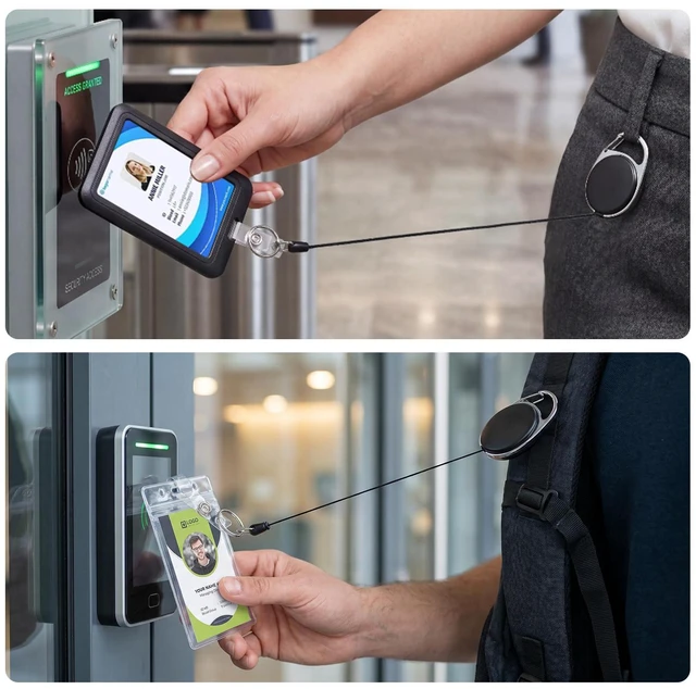 Alt view image 5 of 7 - Retractable ID Badge Holder with Breakaway Lanyard, Heavy Duty Badge Reel with Carabiner Clip, Detachable Keychain, Sturdy ID Card Holder for Nurse Officer Teacher Security Staff Women Men