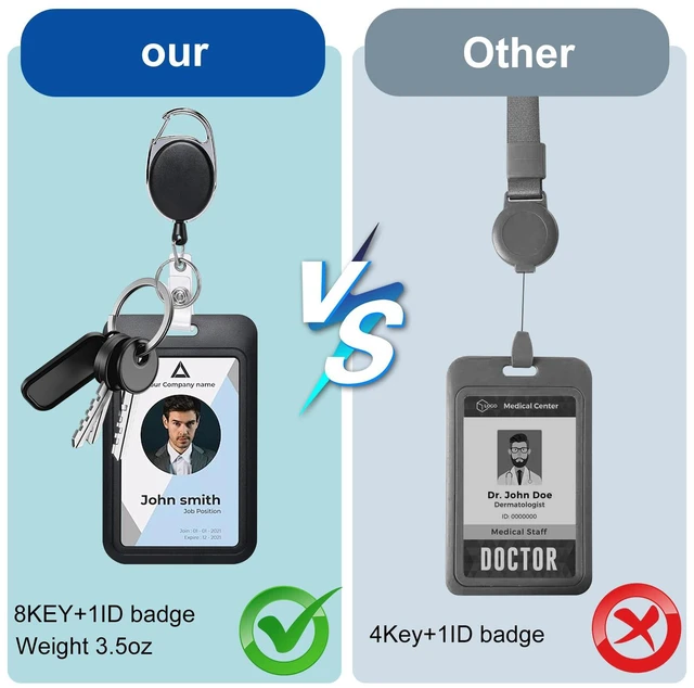 Alt view image 2 of 7 - Retractable ID Badge Holder with Breakaway Lanyard, Heavy Duty Badge Reel with Carabiner Clip, Detachable Keychain, Sturdy ID Card Holder for Nurse Officer Teacher Security Staff Women Men
