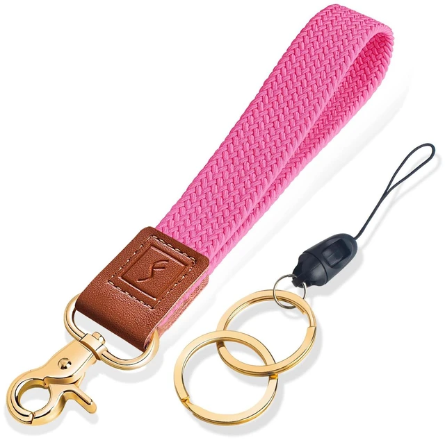 Main image of Fishent Stretchy Wristlet Keychain, Braided Cute Wrist Lanyards for Keys, Key Chain Holder for Women Men, Wrist Strap Keychain for Car Keys Phone Camera Wallet ID Badges Lanyard Card (Pink)