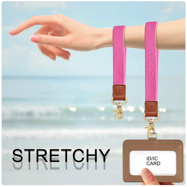 Alt view image 3 of 6 - Fishent Stretchy Wristlet Keychain, Braided Cute Wrist Lanyards for Keys, Key Chain Holder for Women Men, Wrist Strap Keychain for Car Keys Phone Camera Wallet ID Badges Lanyard Card (Pink)