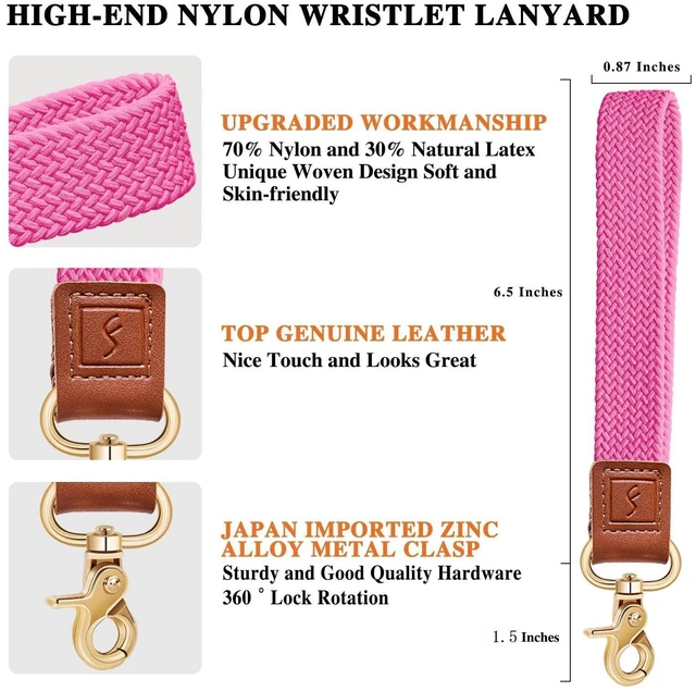 Alt view image 4 of 6 - Fishent Stretchy Wristlet Keychain, Braided Cute Wrist Lanyards for Keys, Key Chain Holder for Women Men, Wrist Strap Keychain for Car Keys Phone Camera Wallet ID Badges Lanyard Card (Pink)