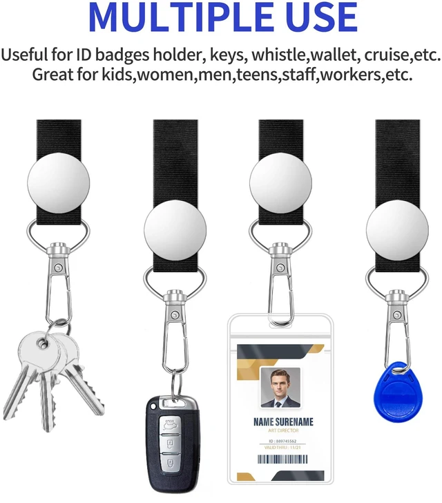 Alt view image 4 of 7 - henyouecs 2 Pack Black Lanyards for ID Badges,Lanyard ID Holder with Metal Clasp,Bulk Neck Lanyard ID Holder for Car Keys, Card Holder, Whistle, Keychain, Wallet