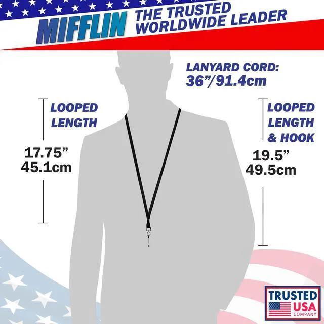 Alt view image 3 of 7 - Mifflin-USA Flat Lanyards for ID Badges (Black, 36 Inch, 5 Pack), Comfortable Neck Straps