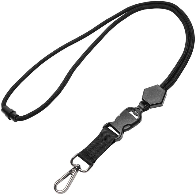 Main image of HZMM Breakaway Neck Lanyard for ID Badges - Durable Heavy-Duty Round Cord with Safety Breakaway and Detachable Buckle, Adjustable Black Key Lanyard with Metal Hook for ID Card and Keys