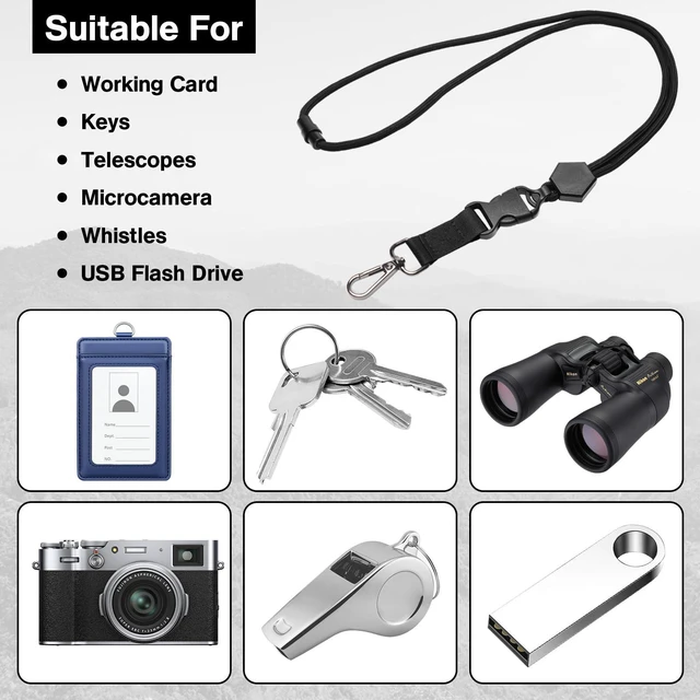Alt view image 6 of 7 - HZMM Breakaway Neck Lanyard for ID Badges - Durable Heavy-Duty Round Cord with Safety Breakaway and Detachable Buckle, Adjustable Black Key Lanyard with Metal Hook for ID Card and Keys