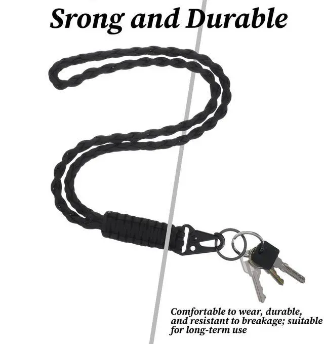 Alt view image 3 of 7 - Heavy Duty Key Lanyard for Men Women, Paracord Lanyard for Keys, Braided Neck Lanyard Keychain with Hk Clip, Lanyards for Keys, ID Card Badge Outdoor Activities Survival