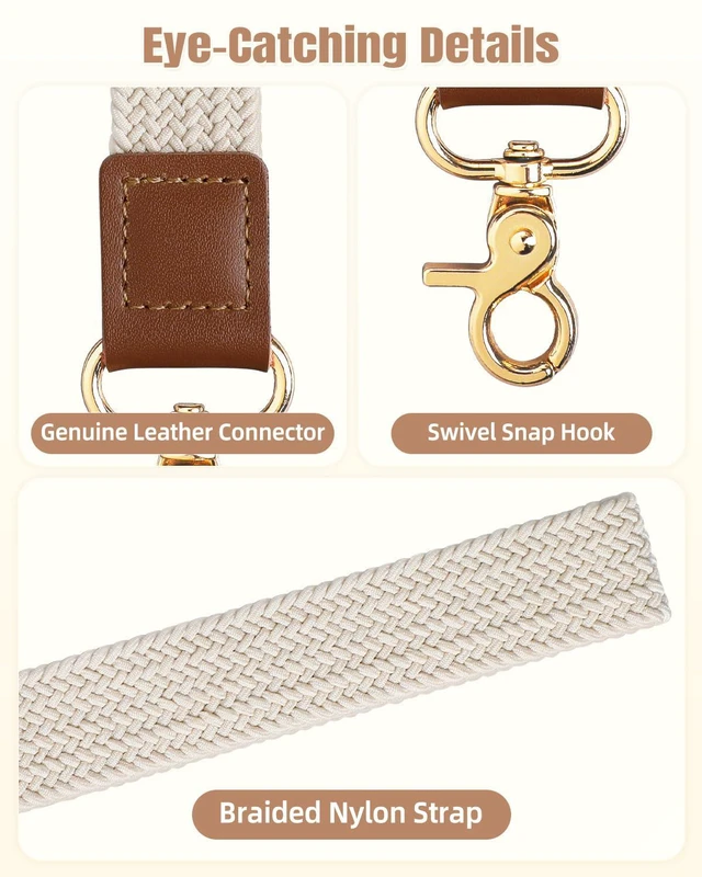 Alt view image 5 of 7 - Uniclife Keychain Wristlet, Stretchy Key Chain for Car Keys Badges, Braided Fabric Wristlet Keychain with 2 Key Rings Tether Tab & Phone Strap, Cute Wrist Lanyard Strap for Men & Women (Beige)