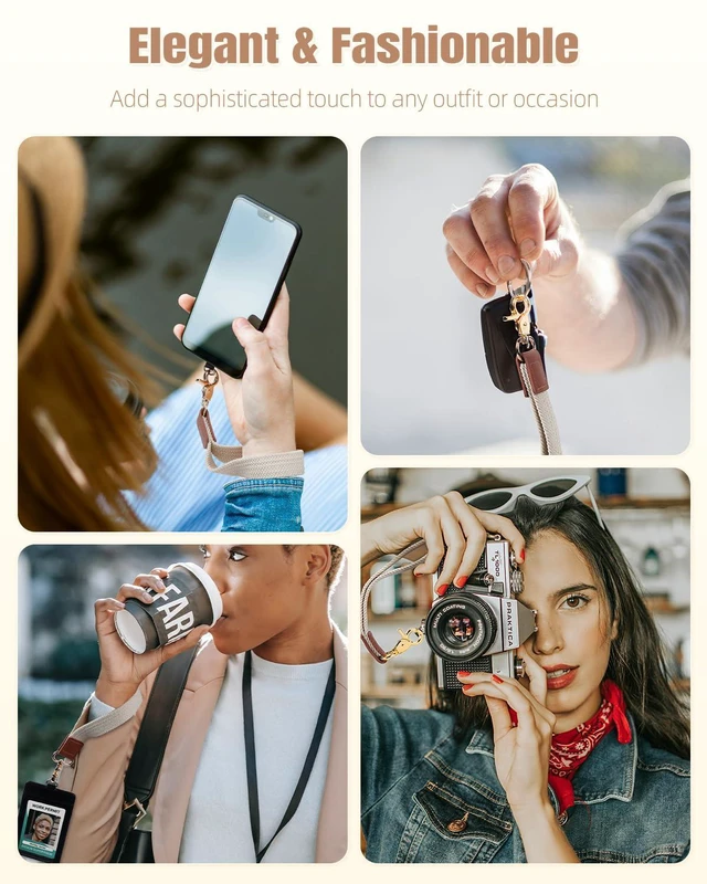 Alt view image 7 of 7 - Uniclife Keychain Wristlet, Stretchy Key Chain for Car Keys Badges, Braided Fabric Wristlet Keychain with 2 Key Rings Tether Tab & Phone Strap, Cute Wrist Lanyard Strap for Men & Women (Beige)