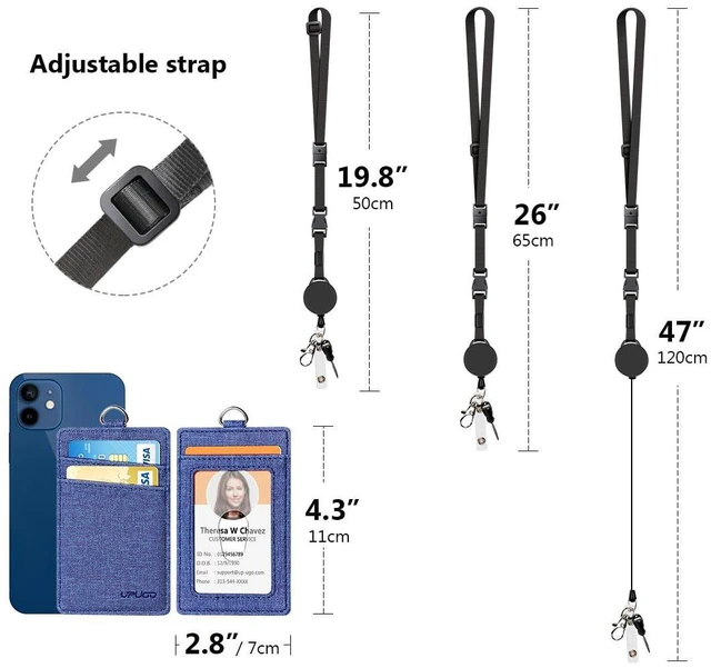 Alt view image 4 of 7 - Leather Badge Holder and Adjustable Retractable Lanyards, Denim Blue | Quick Release Buckle and Safety Breakaway Lanyards with Swivel Metal Clasp for Offices, Staff, Students