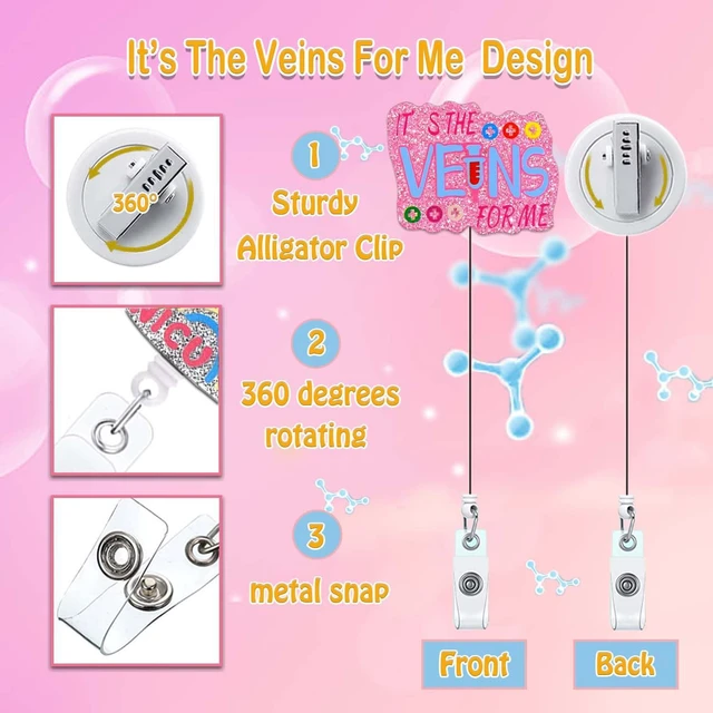 Alt view image 2 of 7 - ANDGING Phlebotomy Badge Reel Holder Phlebotomist Nurse Nursing Badge Reels Retractable for Nurses Funny Glitter Acrylic Medical Badge Clip RN LPN CNA LVN Cute ID Card Accessories Nurse Gifts DI98I8