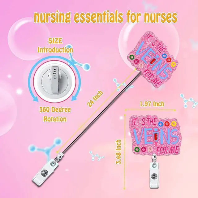 Alt view image 3 of 7 - ANDGING Phlebotomy Badge Reel Holder Phlebotomist Nurse Nursing Badge Reels Retractable for Nurses Funny Glitter Acrylic Medical Badge Clip RN LPN CNA LVN Cute ID Card Accessories Nurse Gifts DI98I8