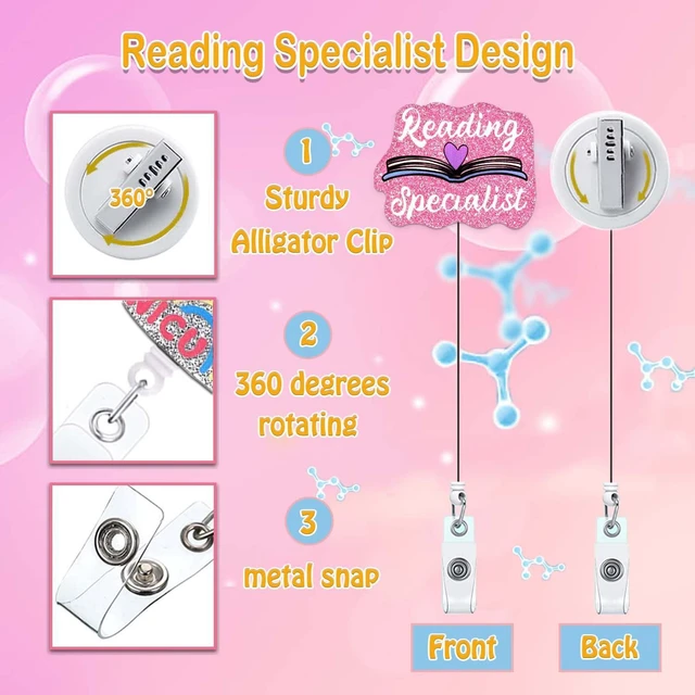 Alt view image 2 of 7 - ANDGING Funny Badge Reel Holder Reading Specialist Nurse Nursing Medical Acrylic Badge Reels Retractable for Nurses Cute Glitter Badge Clip RN CNA LPN LVN ID Card Accessories Assistant Gifts GL689