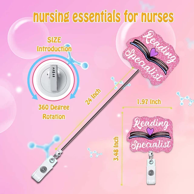 Alt view image 3 of 7 - ANDGING Funny Badge Reel Holder Reading Specialist Nurse Nursing Medical Acrylic Badge Reels Retractable for Nurses Cute Glitter Badge Clip RN CNA LPN LVN ID Card Accessories Assistant Gifts GL689