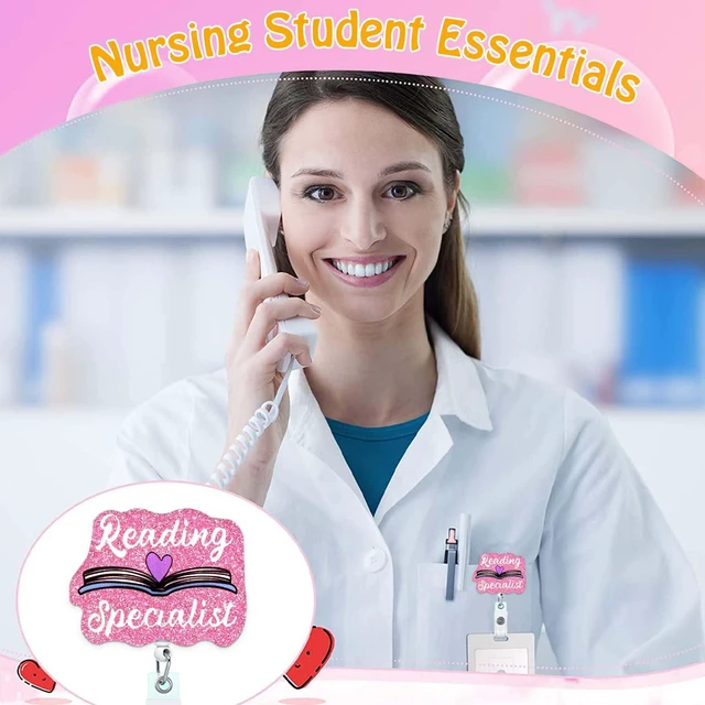 Alt view image 5 of 7 - ANDGING Funny Badge Reel Holder Reading Specialist Nurse Nursing Medical Acrylic Badge Reels Retractable for Nurses Cute Glitter Badge Clip RN CNA LPN LVN ID Card Accessories Assistant Gifts GL689