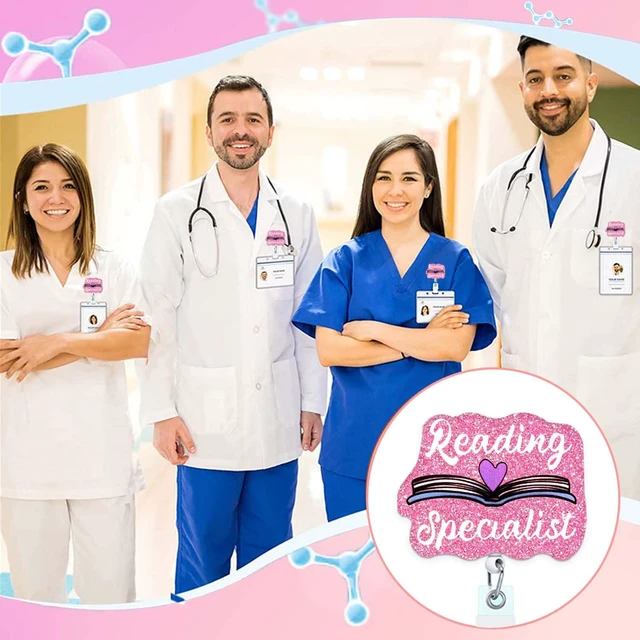 Alt view image 7 of 7 - ANDGING Funny Badge Reel Holder Reading Specialist Nurse Nursing Medical Acrylic Badge Reels Retractable for Nurses Cute Glitter Badge Clip RN CNA LPN LVN ID Card Accessories Assistant Gifts GL689