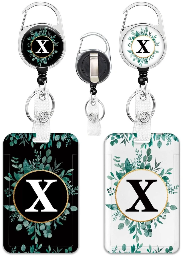 Main image of 2pack Badge Holder with Retractable Reel Monogram Name Letter X Name Tag Holder Vertical Card Protector for MD ER Nurse Office Lab Student Teacher Women Men