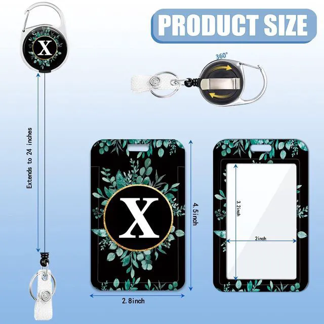 Alt view image 3 of 7 - 2pack Badge Holder with Retractable Reel Monogram Name Letter X Name Tag Holder Vertical Card Protector for MD ER Nurse Office Lab Student Teacher Women Men