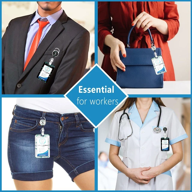 Alt view image 7 of 7 - 2pack Badge Holder with Retractable Reel Monogram Name Letter X Name Tag Holder Vertical Card Protector for MD ER Nurse Office Lab Student Teacher Women Men
