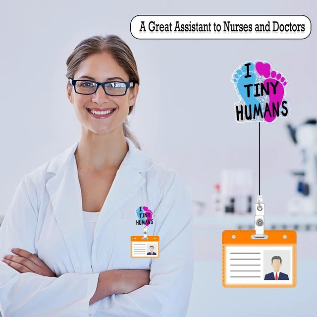 Alt view image 5 of 7 - Arakulago I Love Tiny Humans NICU Badge Reel Retractable Labor and Delivery Funny Medical Assistant Nursing Badge Holder with ID Clip Accessories CNA RN Doctor Acrylic Name Badge Clip LP ID Card Ylj2