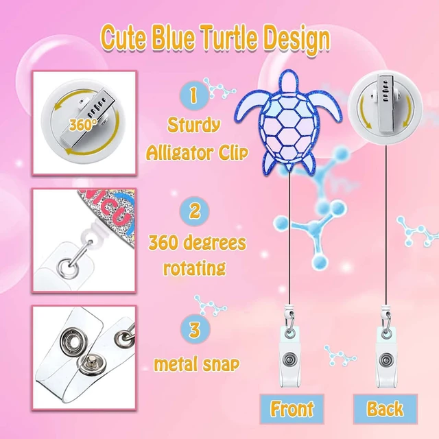 Alt view image 2 of 7 - ANDGING Turtle Badge Reel Holder Cute Funny Nurse Medical Nursing Acrylic Badge Reels Retractable for Nurses Glitter Badge Clip RN LPN CNA LVN ID Card Tag Assistant Accessories Nurse Worker Gifts