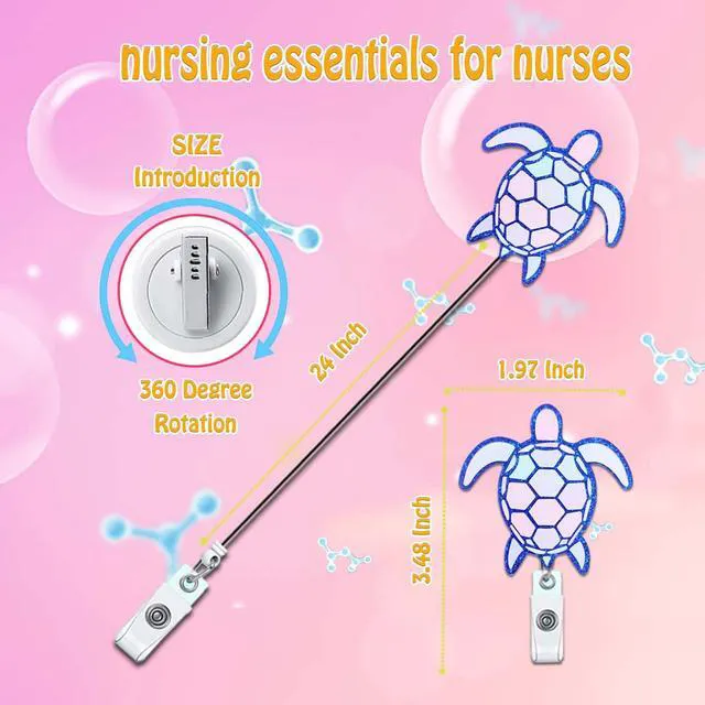 Alt view image 3 of 7 - ANDGING Turtle Badge Reel Holder Cute Funny Nurse Medical Nursing Acrylic Badge Reels Retractable for Nurses Glitter Badge Clip RN LPN CNA LVN ID Card Tag Assistant Accessories Nurse Worker Gifts