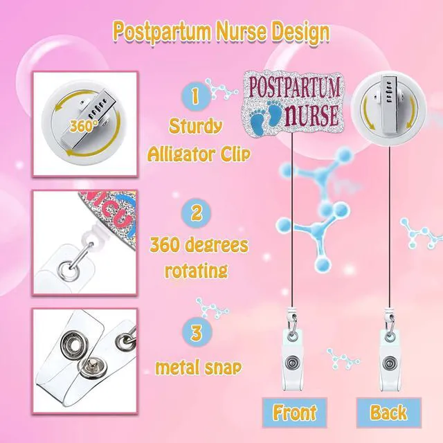 Alt view image 2 of 7 - ANDGING Nicu Badge Reel Holder Postpartum Nurse Labor and Delivery Nursing Badge Reels Retractable for Nurses Glitter Acrylic Medical Badge Clip RN LPN CNA LVN Cute ID Card Accessories Nurse Gifts