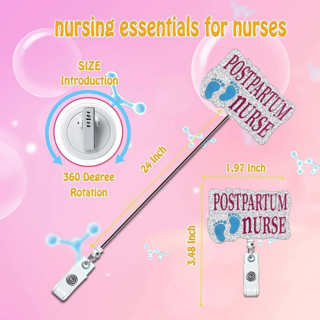 Alt view image 3 of 7 - ANDGING Nicu Badge Reel Holder Postpartum Nurse Labor and Delivery Nursing Badge Reels Retractable for Nurses Glitter Acrylic Medical Badge Clip RN LPN CNA LVN Cute ID Card Accessories Nurse Gifts