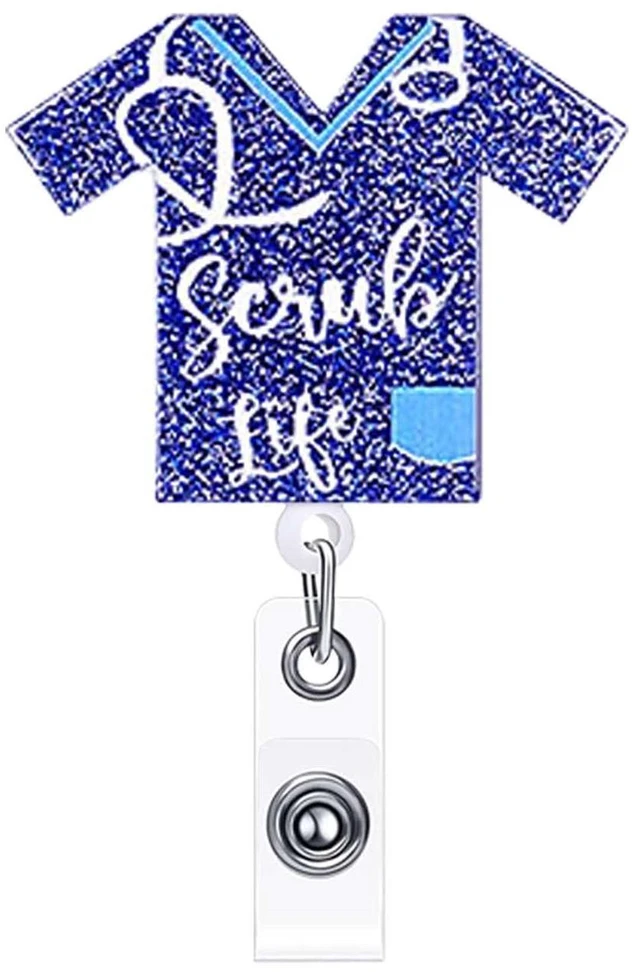 Main image of ANDGING Scrub Life Badge Reel Holder, Navy Blue Badge Reels Retractable for Nurses, Cute Funny Badge Clip RN LVN LPN CNA Nursing Student Medical Essentials ID Name Card Badge with Alligator Clip