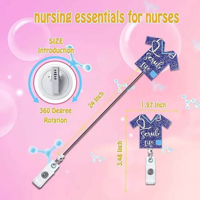 Alt view image 3 of 7 - ANDGING Scrub Life Badge Reel Holder, Navy Blue Badge Reels Retractable for Nurses, Cute Funny Badge Clip RN LVN LPN CNA Nursing Student Medical Essentials ID Name Card Badge with Alligator Clip