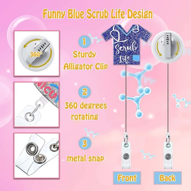 Alt view image 2 of 7 - ANDGING Scrub Life Badge Reel Holder, Navy Blue Badge Reels Retractable for Nurses, Cute Funny Badge Clip RN LVN LPN CNA Nursing Student Medical Essentials ID Name Card Badge with Alligator Clip